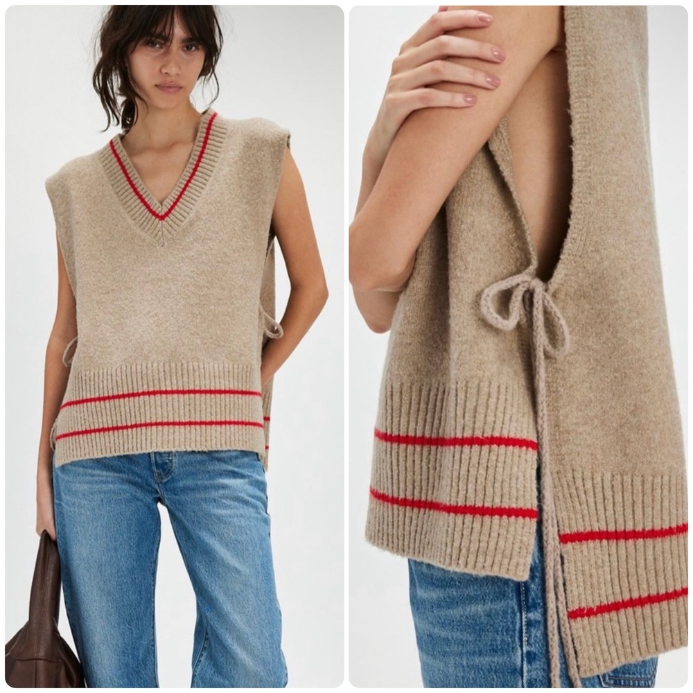 Free People Womens All Star Stripe Tassel Boho Festival Poncho Sweater Vest OS